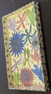 Butterfly Leaving a Flower" dated 4-13-01 by Annie Tolliver acrylic house paint on wooden tray 20" x 12" x 1.75" $1300 #13777