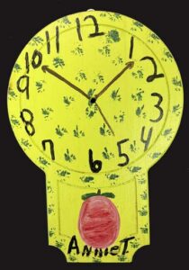 Annie T Clock c. 2001 by Annie Tolliver acrylic house paint on shaped wood 14.75" x 10.25" $700 #13779