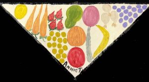 "Fruit" dated 12-16-93 by Annie Tolliver acrylic house paint on wood shape 11.5" x 22.5" $700 #13780