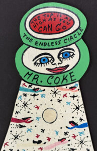 "Coke Bottle" #12,018 dated Oct. 16, 1989 by Howard Finster enamel, marker on wood cutout 34" x 10.5" $6000 #12108 Provenance Wiregrass Museum Exhibition