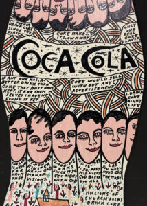 detail "Coke Bottle" #12,018 dated Oct. 16, 1989 by Howard Finster enamel, marker on wood cutout 34" x 10.5" $6000 #12108 Provenance Wiregrass Museum Exhibition