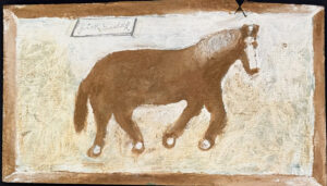 Horse c. 1985 by Jimmie Lee Sudduth pencil, mud, paint rock on wood 14" x 24" $1000 #13789