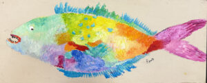 Fish with Pink Tail c. 2006 by Ann "Frantic" acrylic on wood 11.5" x 27.5" $1300 #13794
