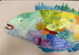 detail Fish with Pink Tail c. 2006 by Ann "Frantic" acrylic on wood 11.5" x 27.5" $1300 #13794