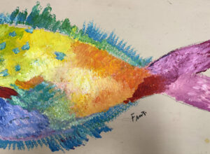 detail Fish with Pink Tail c. 2006 by Ann "Frantic" acrylic on wood 11.5" x 27.5" $1300 #13794
