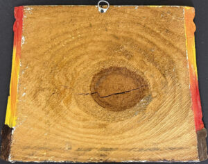 Verso "Daddy Fixing the Blue Truck"  c. 1991  by Woodie Long acrylic on found wood  11" x 15"  $400  #13799  Has crack