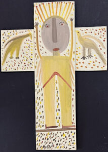 "Jesus on the Cross" c.1984 by Mose Tolliver house paint on wood construction 39.25" x 28.25" $4000 #13805