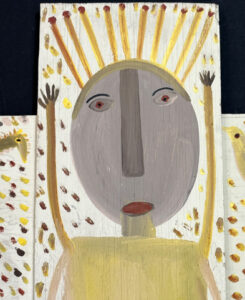 detail "Jesus on the Cross" c.1984 by Mose Tolliver house paint on wood construction 39.25" x 28.25" $4000 #13805