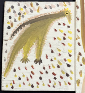 detail left bird "Jesus on the Cross" c.1984 by Mose Tolliver house paint on wood construction 39.25" x 28.25" $4000 #13805