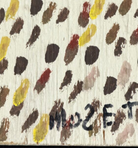 detail signature detail right bird detail left bird "Jesus on the Cross" c.1984 by Mose Tolliver house paint on wood construction 39.25" x 28.25" $4000 #13805