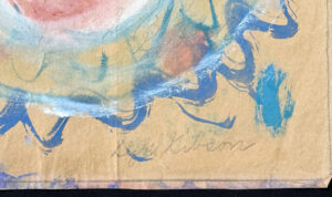 signature "Flowers in Terra Cotta Vase" c. 1994 by Sybil Gibson tempera on brown paper bag 18.5" x 14.5" unframed $850 #13807
