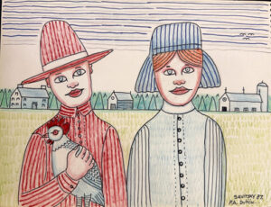"Pennsylvania Dutch" dated 1987 by Jack Savitsky marker, ink on heavy paper 9" x 11.75" unframed $400 #13813