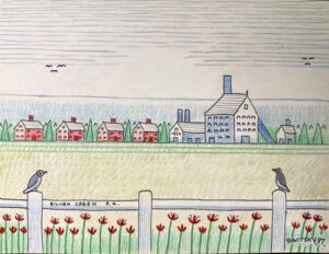 "Silver Creek, Pennsylvania" dated 1987 by Jack Savitsky marker, ink on heavy paper 9" x 11.75" $400 #13814