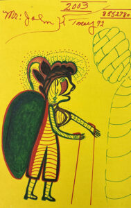 "Bee Lady" 2003 (on yellow) by John Henry Toney marker on poster board 22" x 14" unframed $500 #13816