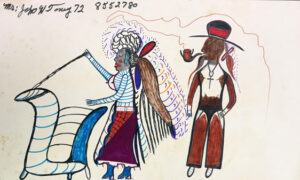 "Put a Spell On Him with a Magic Carpet Ride" (couple) by John Henry Toney marker on poster board 13" x 22" unframed $600 #13818