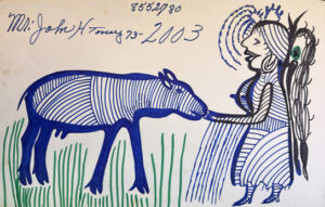 "Lady Feeding a Calf" 2003 by John Henry Toney marker on poster board 14" x 22" unframed $600 #13819